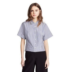 $265 Theory Cropped Button-Down Hartman Striped Shirt NEW NWT Large